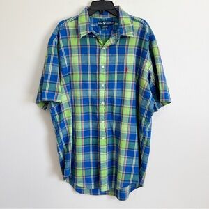 Vintage Ralph Lauren Classic Fit Plaid Short Sleeve Casual Button Up Shirt XL